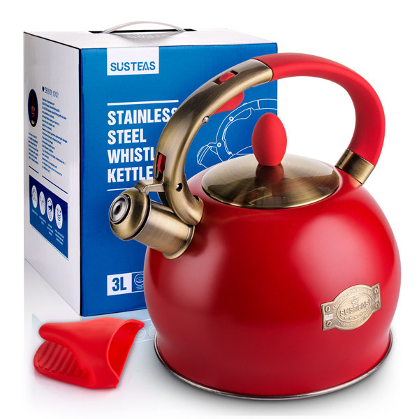 SUSTEAS 3 Quarts Stainless Steel Whistling Stovetop Tea Kettle